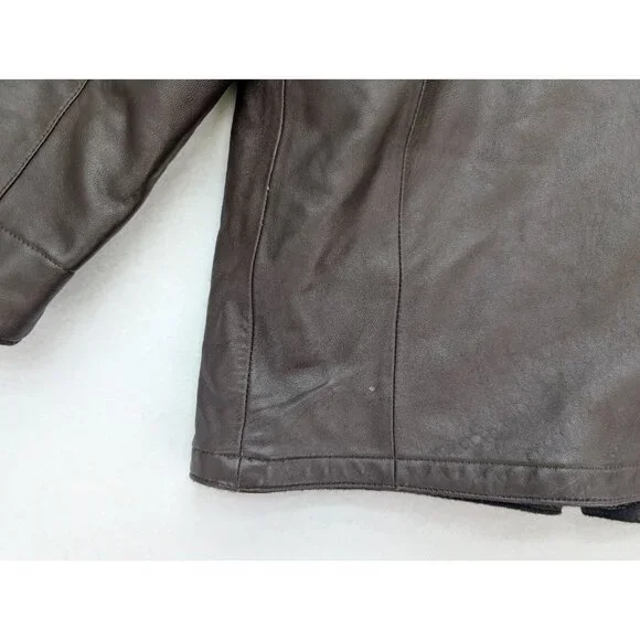 Men's Reversible Leather Jacket Coat Brown Wool Alberto Zimni Size XL